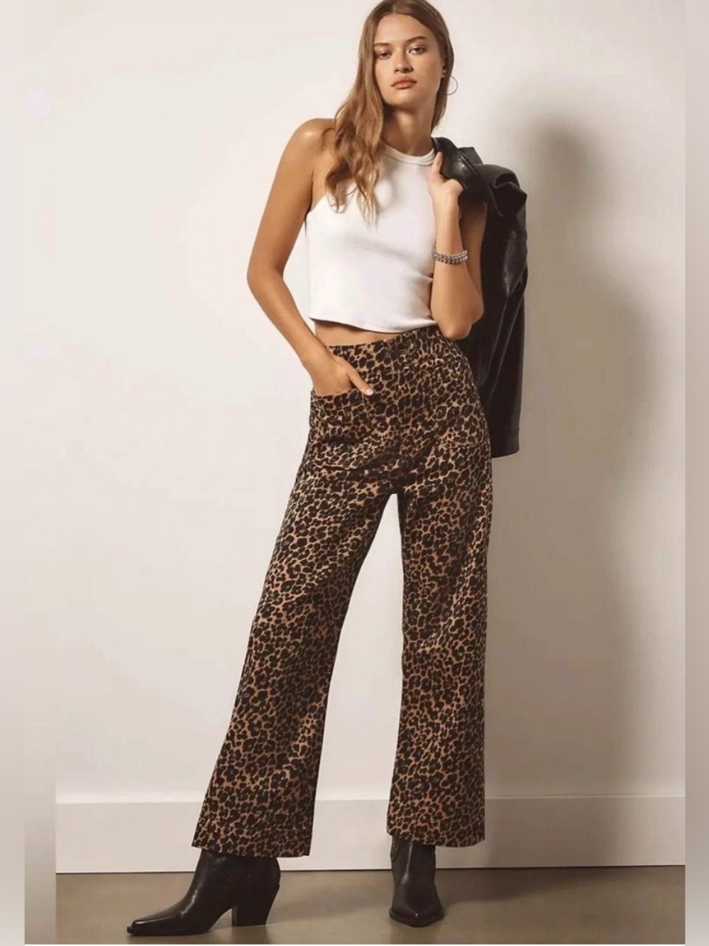 Maeve Leopard Print Ankle-Length Jeans in Tan and Black
